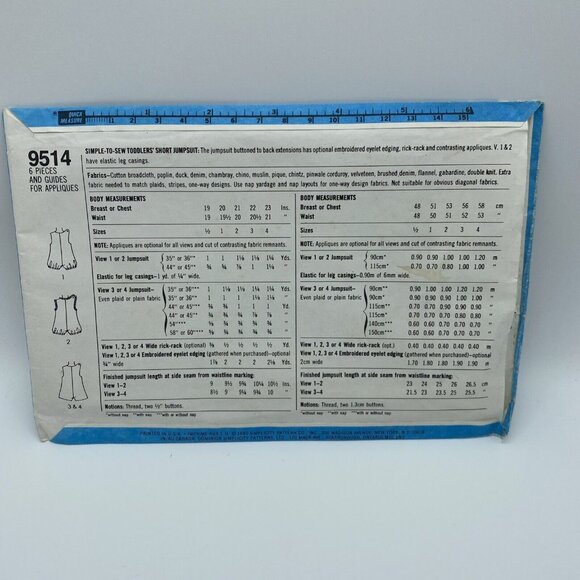 Simplicity 9514 Toddler's Short Jumpsuit  Size 3 Vintage 1980 Uncut - Picture 2 of 5